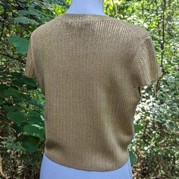 BCBGMaxAzria Cropped Cardigan Sweater Open Front in Metallic Gold Size Medium - Picture 6 of 6